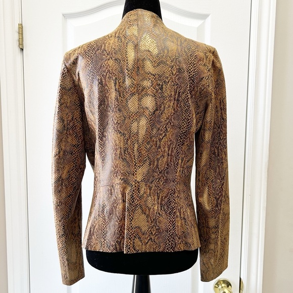 Zara Brown Snake Print Faux Suede Blazer Jacket Open Waterfall Collar Small - Picture 13 of 16
